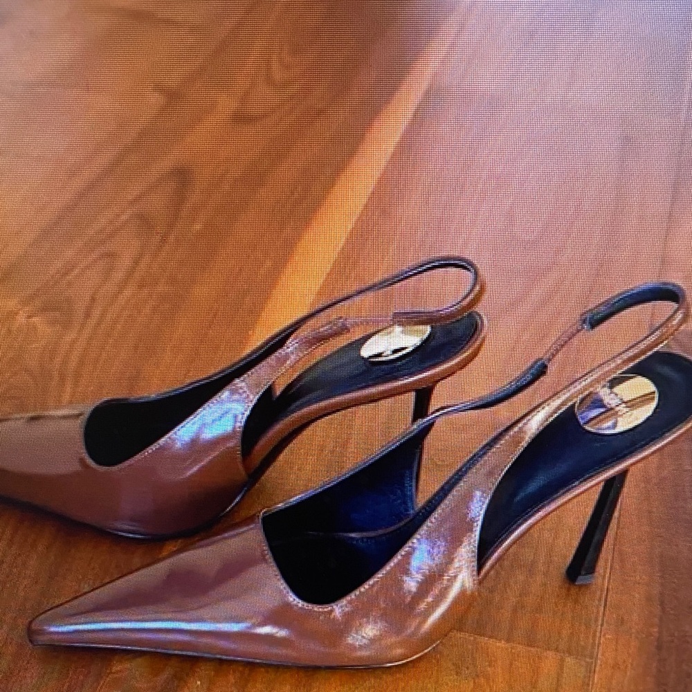 DKNY Shiny Brown Slingback Heels